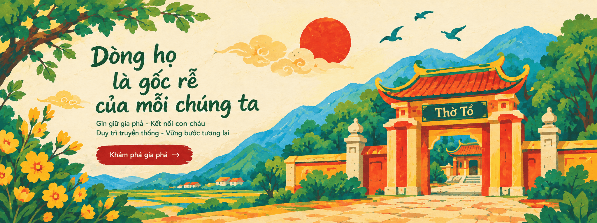 Tranh phong cảnh non nước và từ đường dòng họ